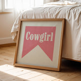 Cowgirl Pink Banner Tab Typography Square Art Print - Tejas Country Club