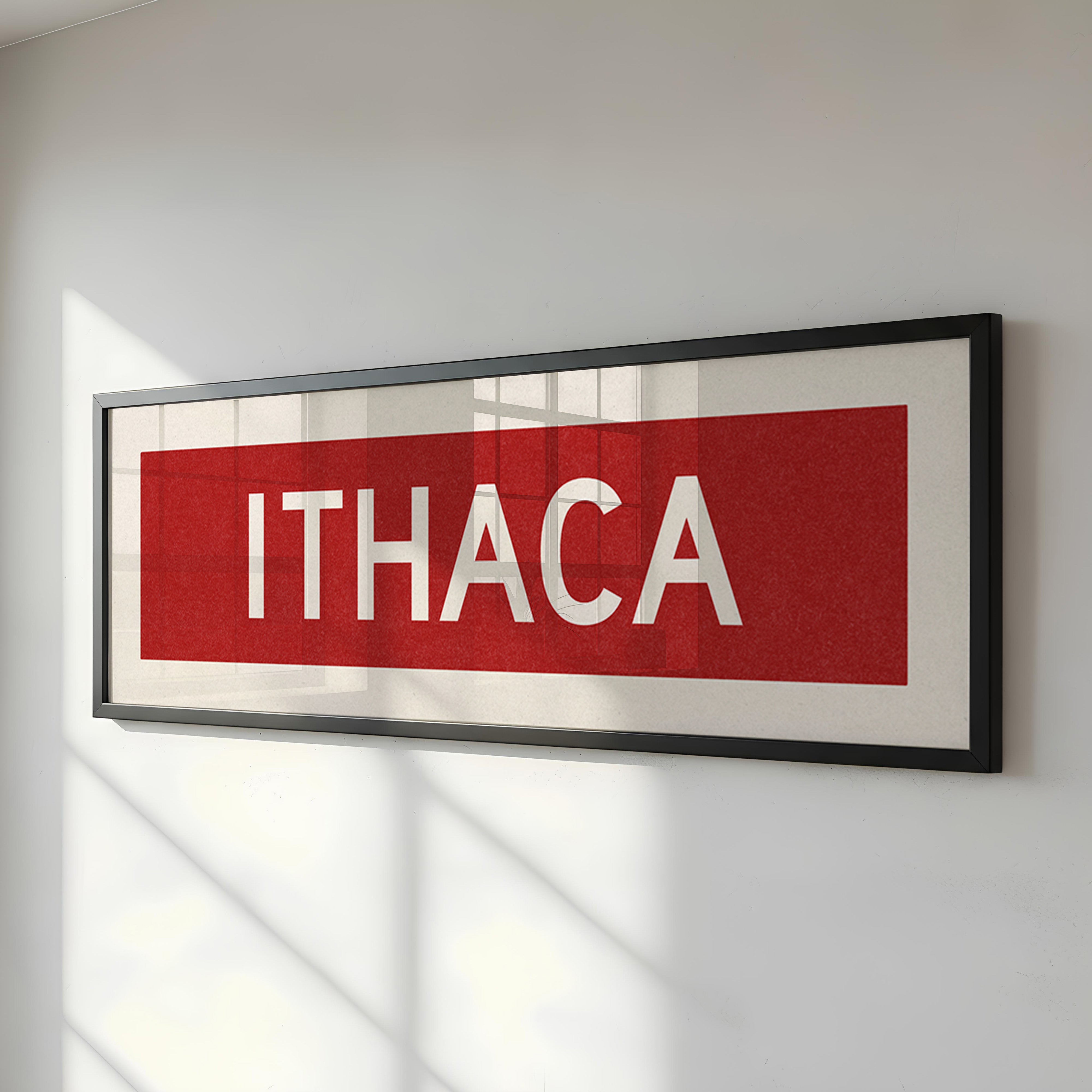 Framed Ithaca Red and White Bus Scroll - Tejas Country Club