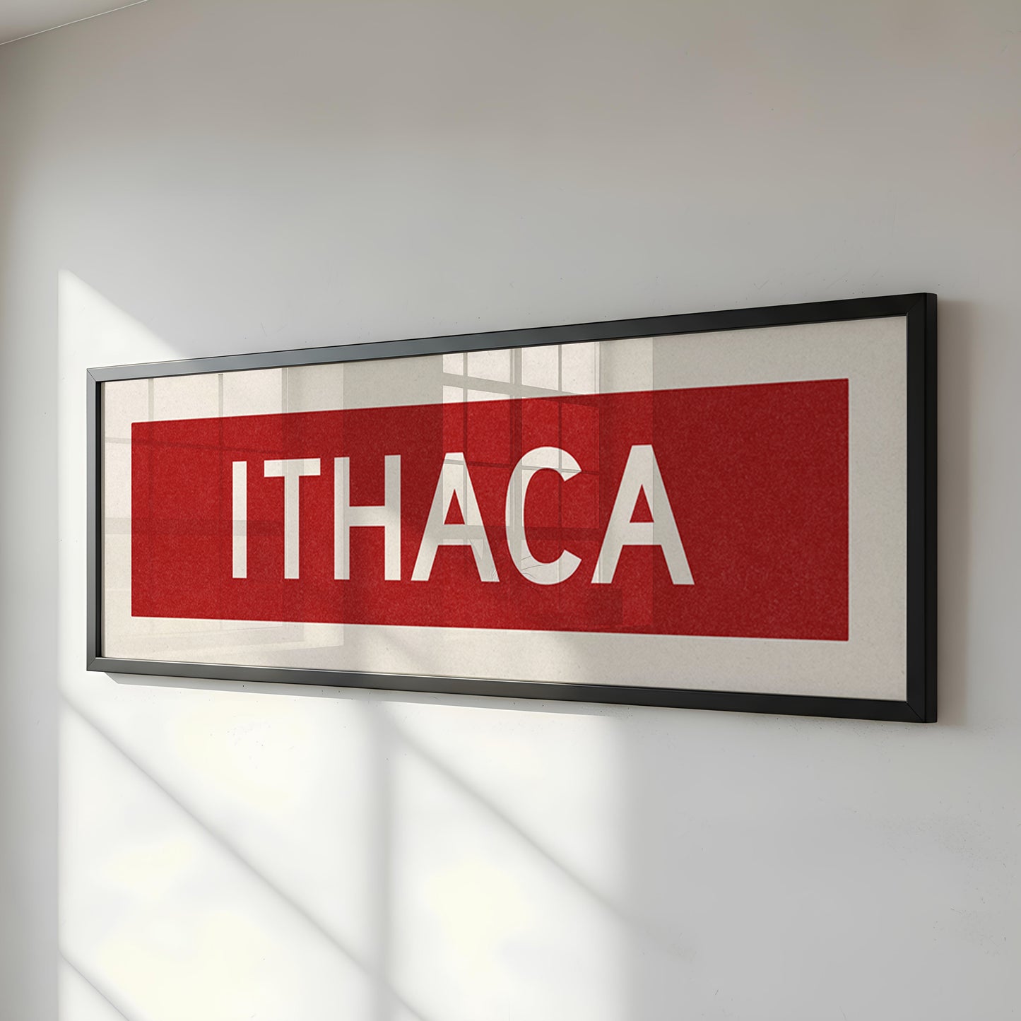 Framed Ithaca Red and White Bus Scroll