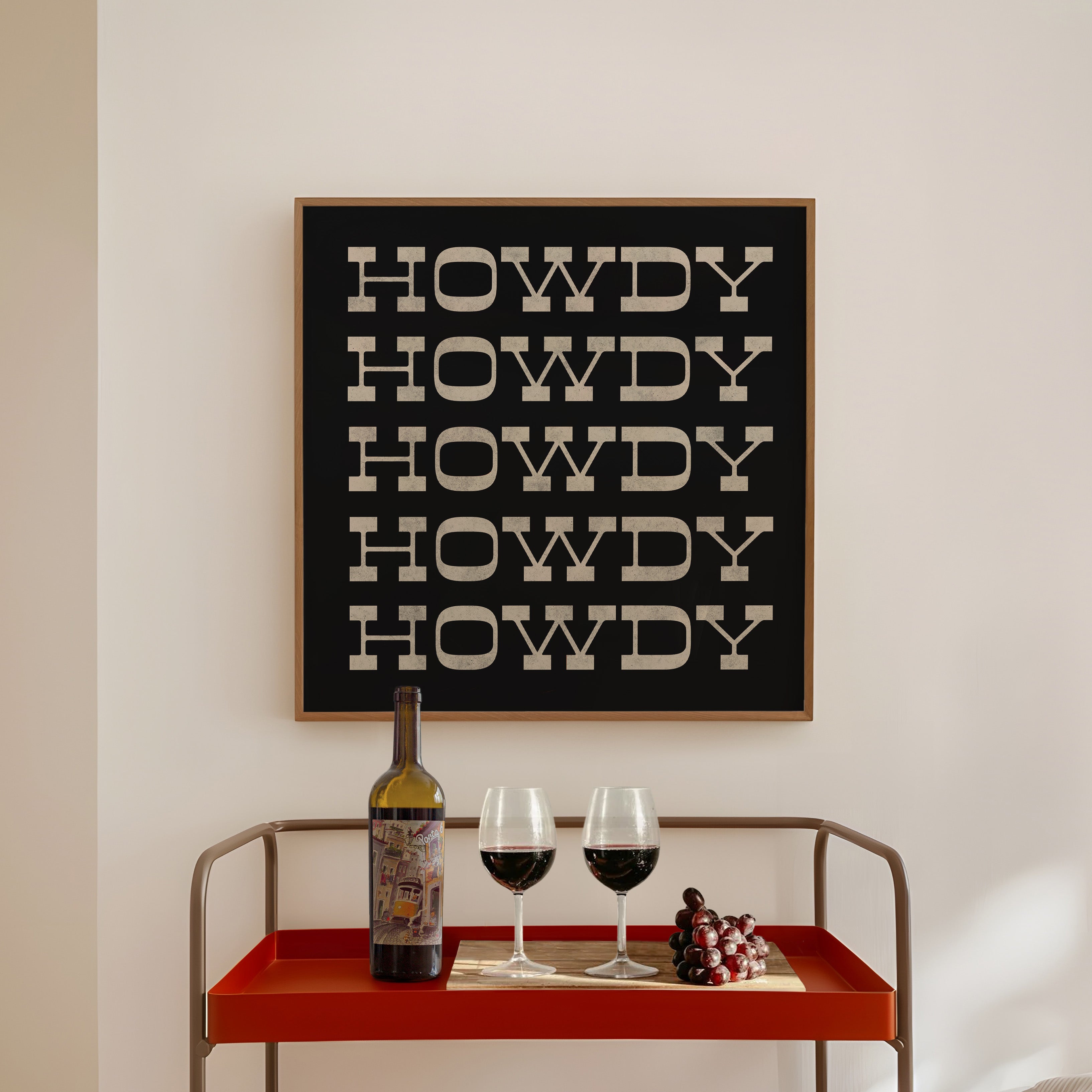 Howdy Typography Art Print Square Black and White - Tejas Country Club