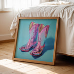 Disco Ball Pink Cowboy Boots Art Print - Tejas Country Club
