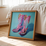 Disco Ball Pink Cowboy Boots Art Print - Tejas Country Club