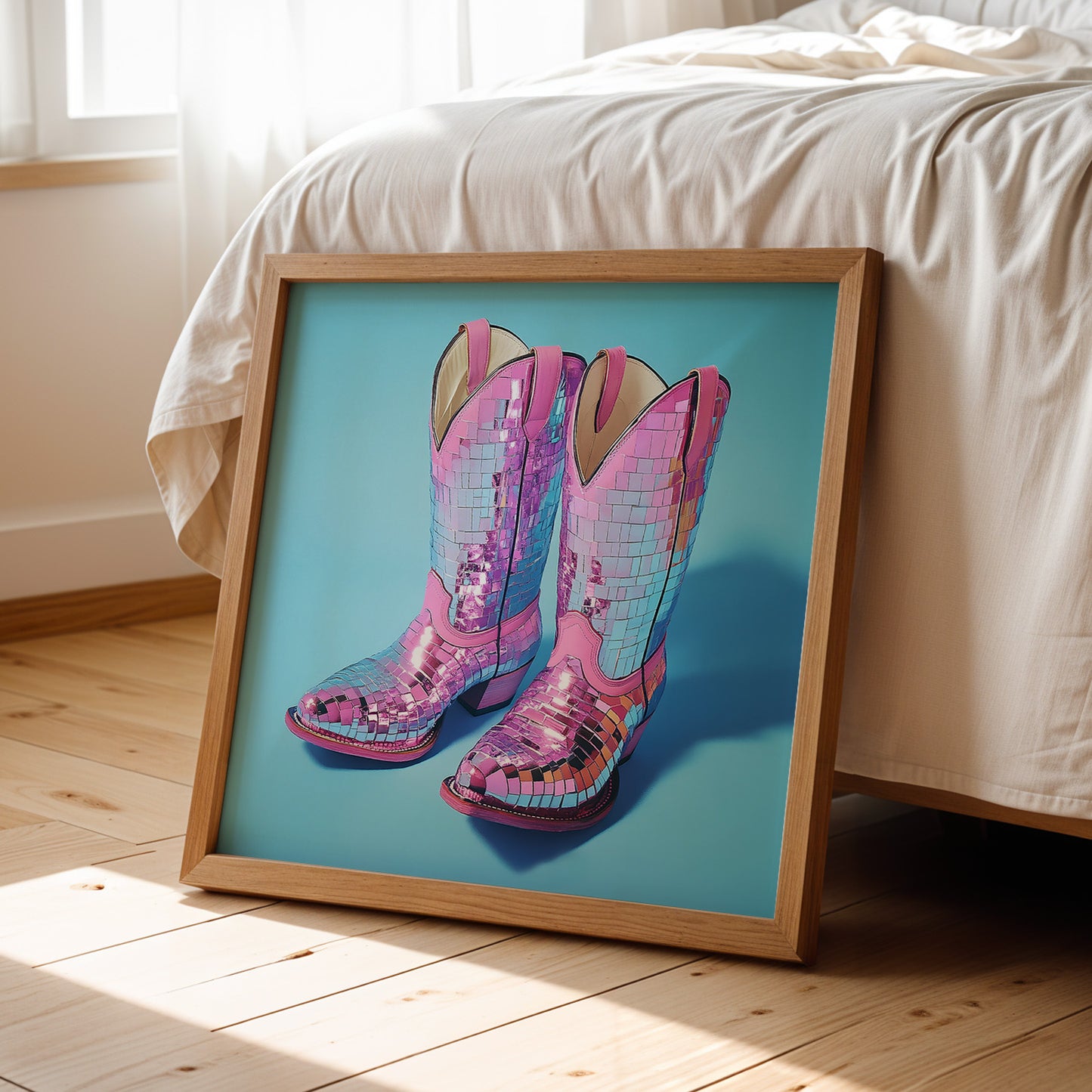 Disco Ball Pink Cowboy Boots Art Print