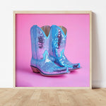 Disco Ball Blue Cowboy Boot Print - Tejas Country Club