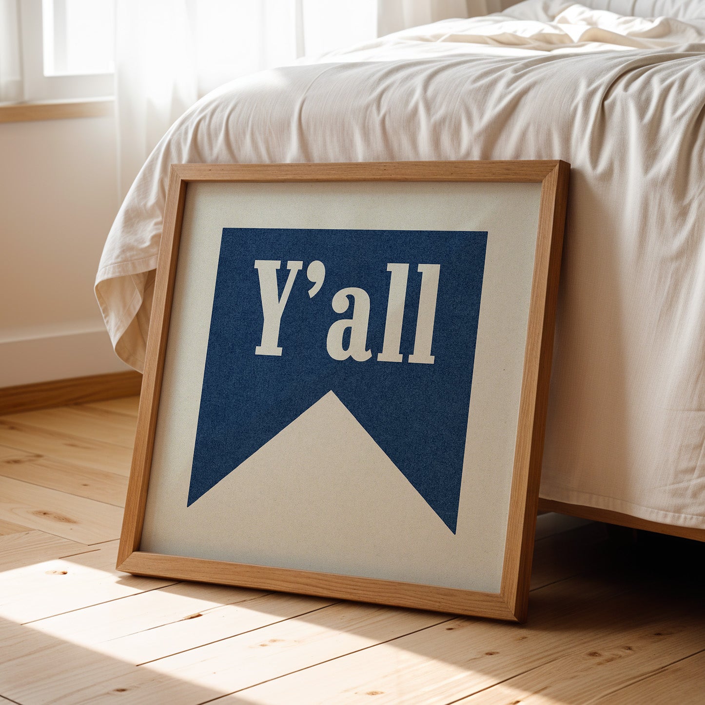 Y'all Navy Banner Tab Typography Square Art Print - Tejas Country Club