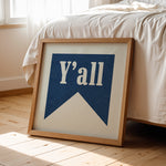 Y'all Navy Banner Tab Typography Square Art Print - Tejas Country Club
