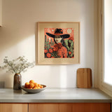 Desert Cowgirl Black Hat Red Band Linocut Style Art Print - Tejas Country Club