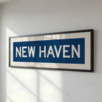 Framed New Haven Blue and White Bus Scroll - Tejas Country Club