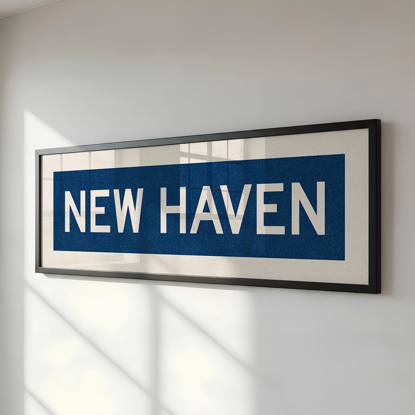 Framed New Haven Blue and White Bus Scroll