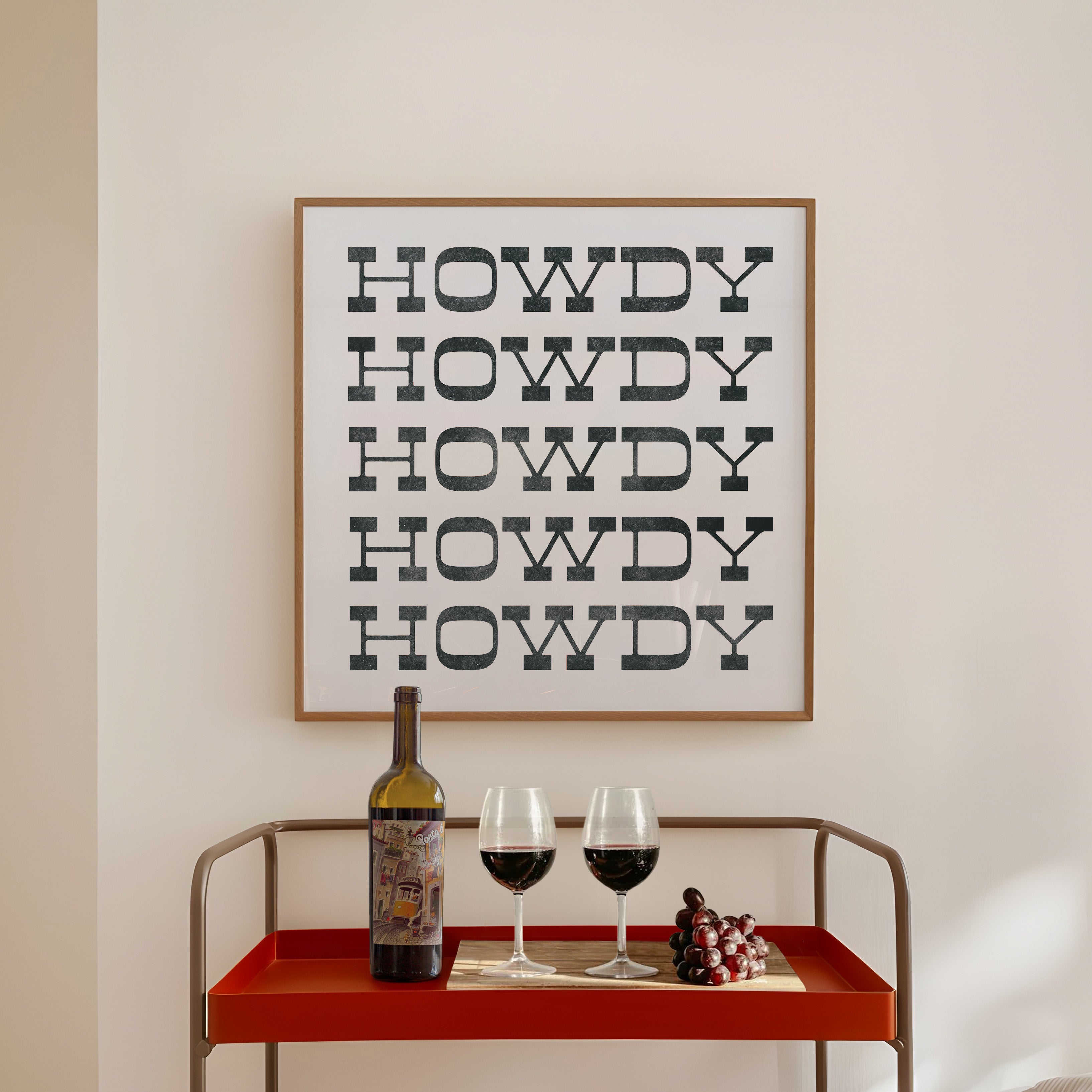 Howdy Typography Art Print Square White and Black - Tejas Country Club
