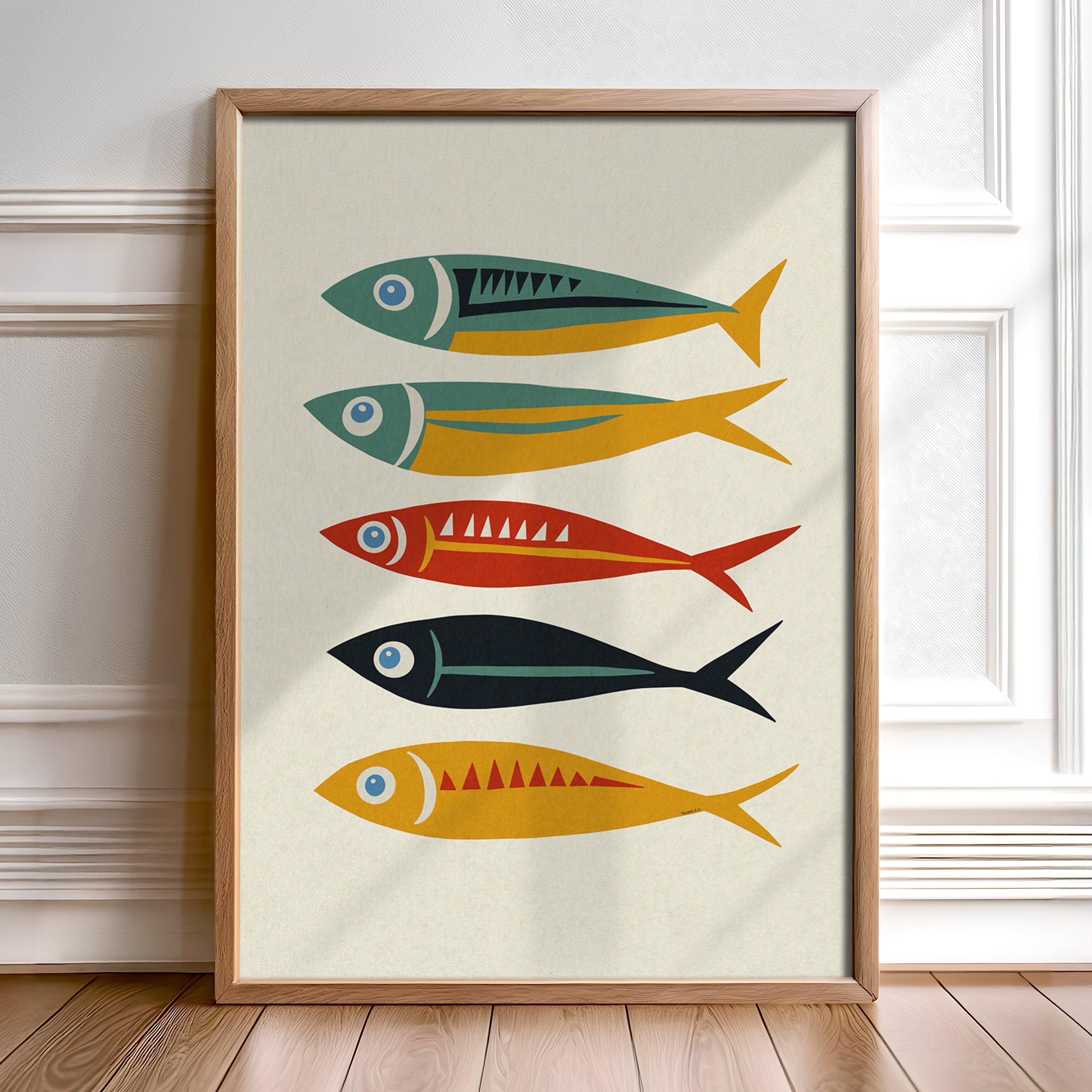 Five Sardines Mid Century Modern Art Print - Tejas Country Club
