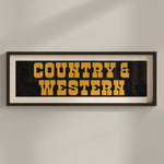 Framed COUNTRY & WESTERN Sign Black & Gold Art Print - Tejas Country Club
