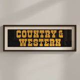 Framed COUNTRY & WESTERN Sign Black & Gold Art Print - Tejas Country Club