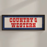 Framed COUNTRY & WESTERN Sign White & Red / Blue Art Print - Tejas Country Club