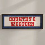Framed COUNTRY & WESTERN Sign White & Red / Blue Art Print - Tejas Country Club