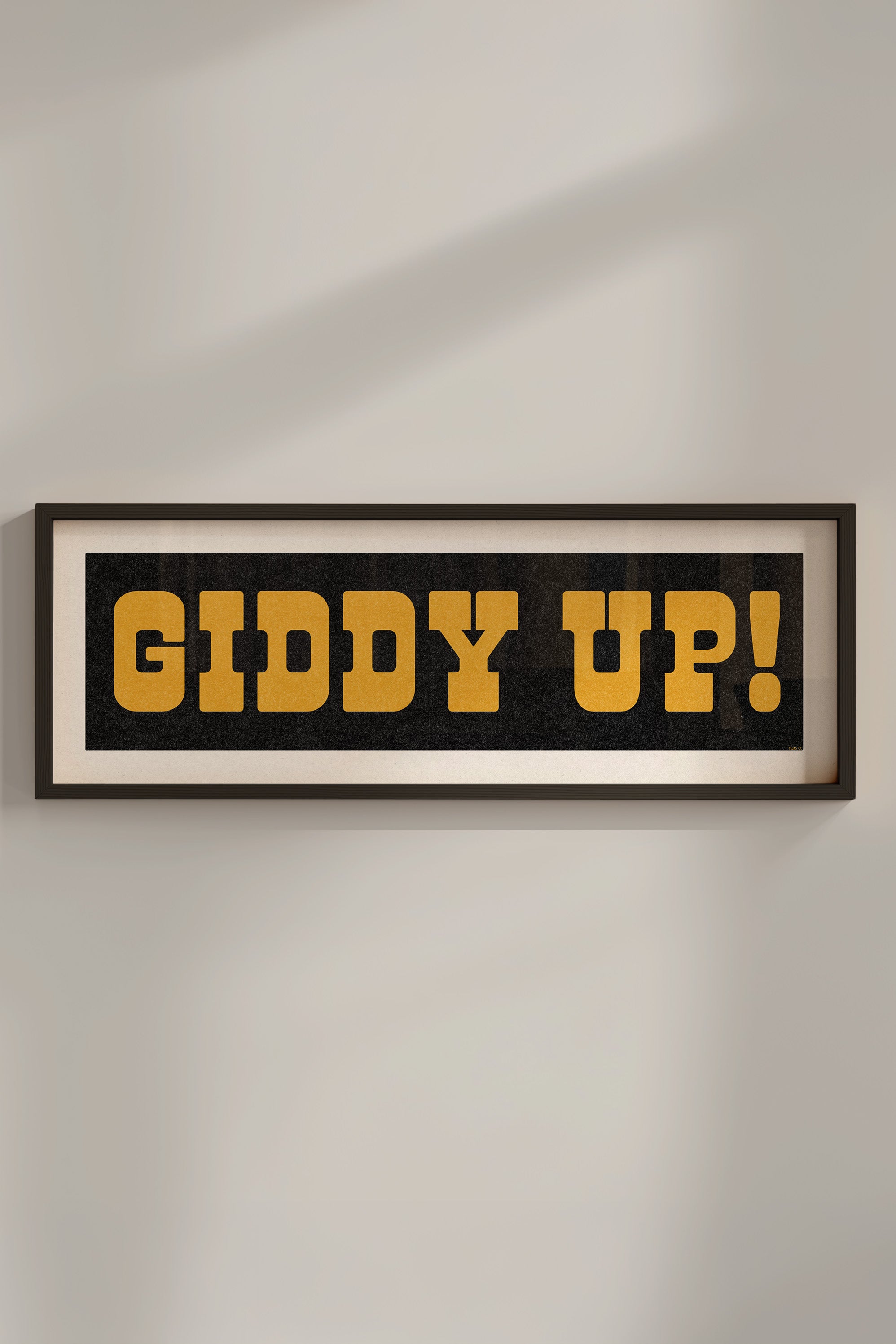 Framed GIDDY UP! Sign Black & Gold Art Print - Tejas Country Club
