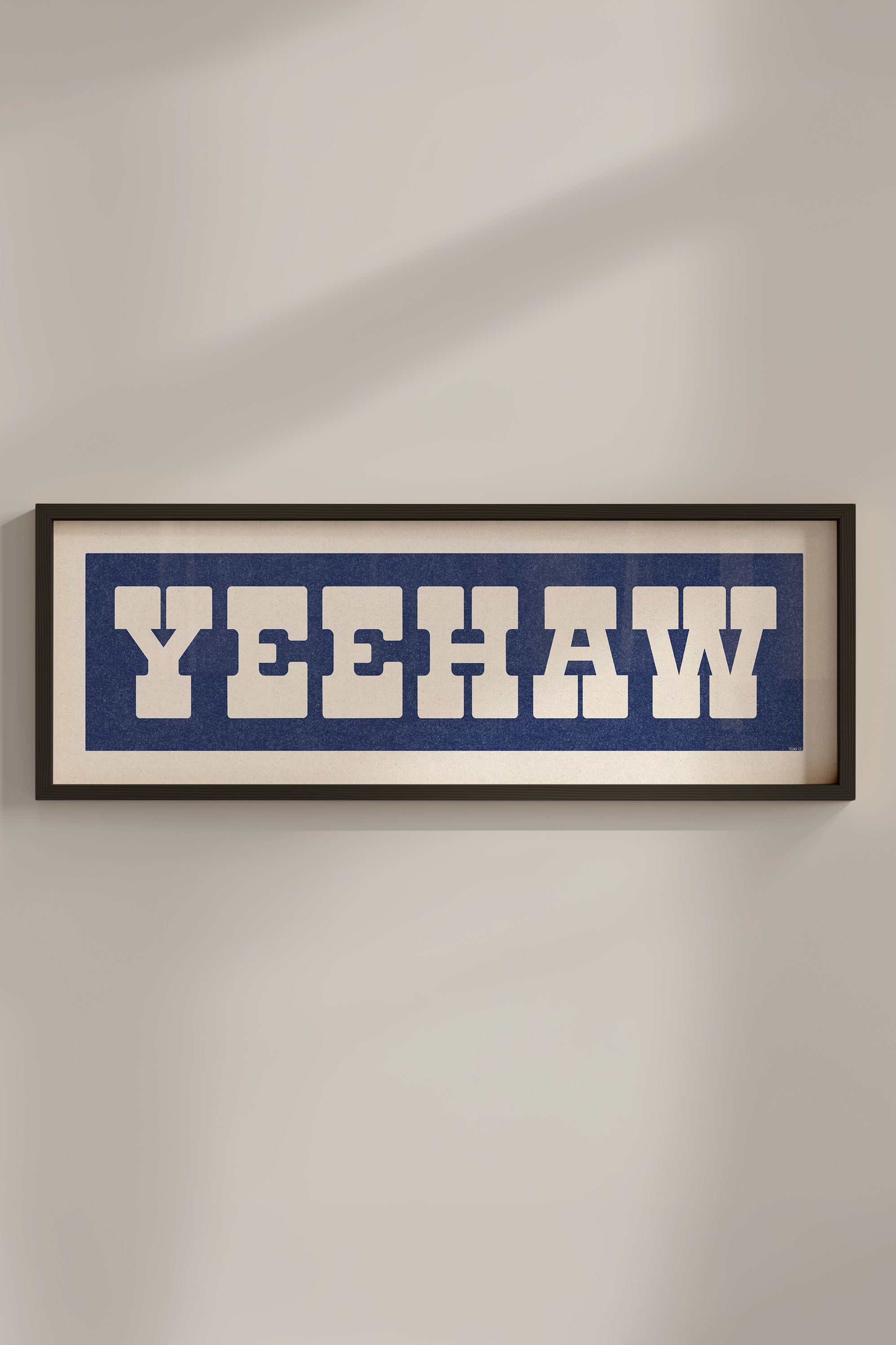 Framed YEEHAW Sign Blue & White Art Print - Tejas Country Club