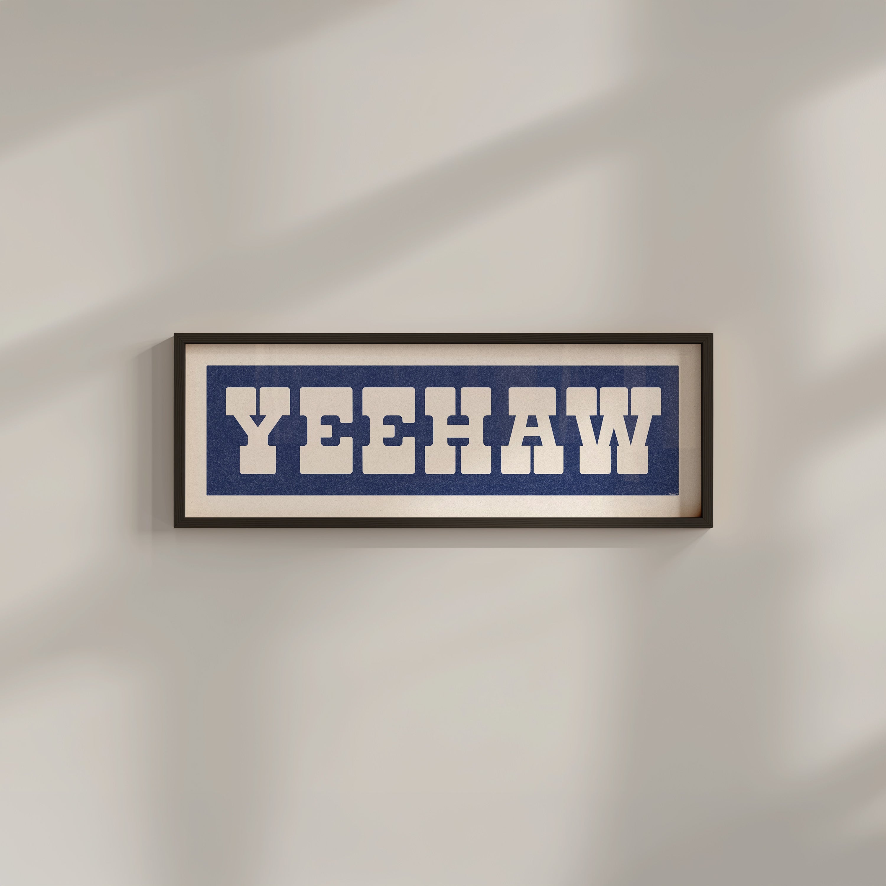 Framed YEEHAW Sign Blue & White Art Print - Tejas Country Club