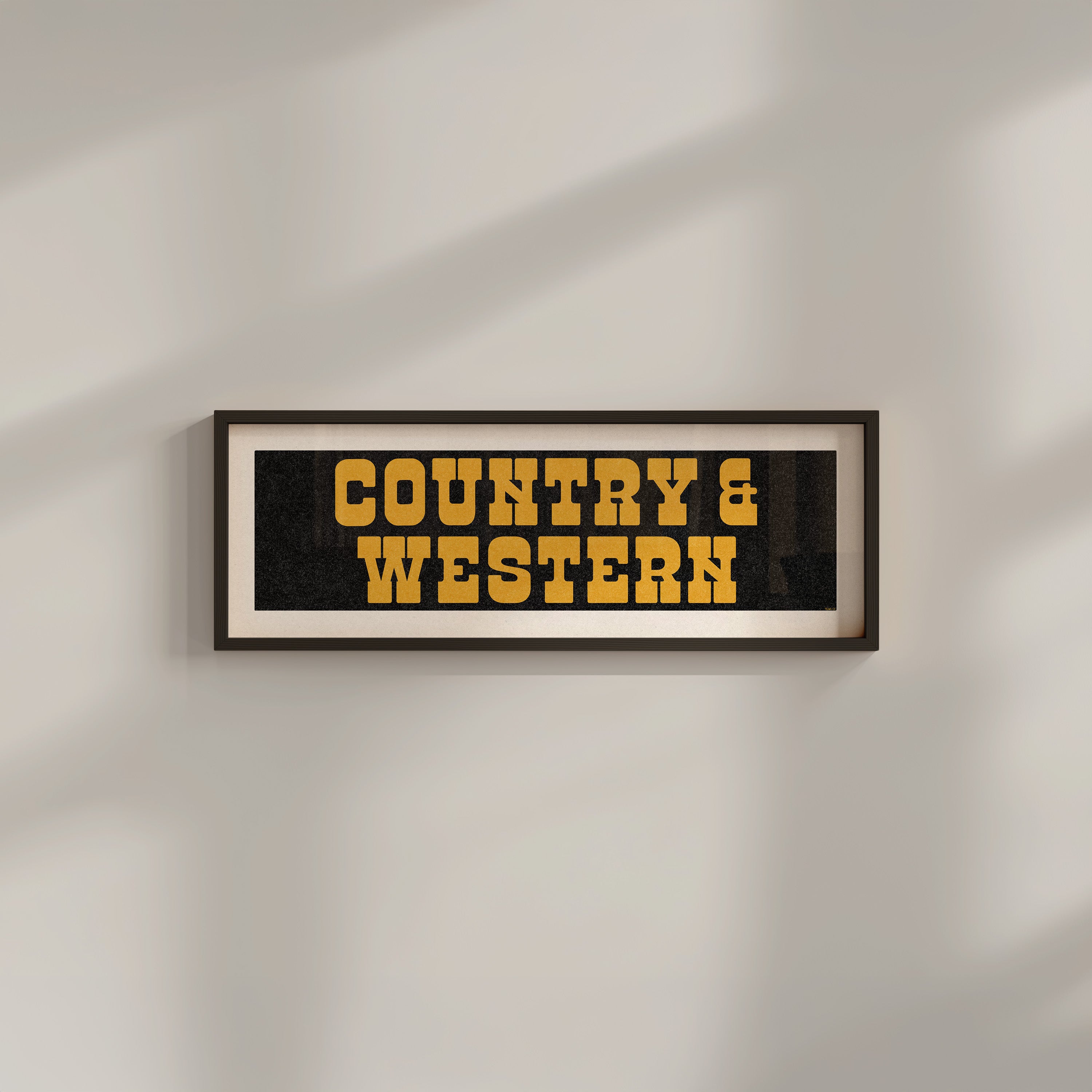 Framed COUNTRY & WESTERN Sign Black & Gold Art Print (FRAMED) - Tejas Country Club