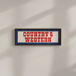 Framed COUNTRY & WESTERN Sign White & Red / Blue Art Print (FRAMED) - Tejas Country Club