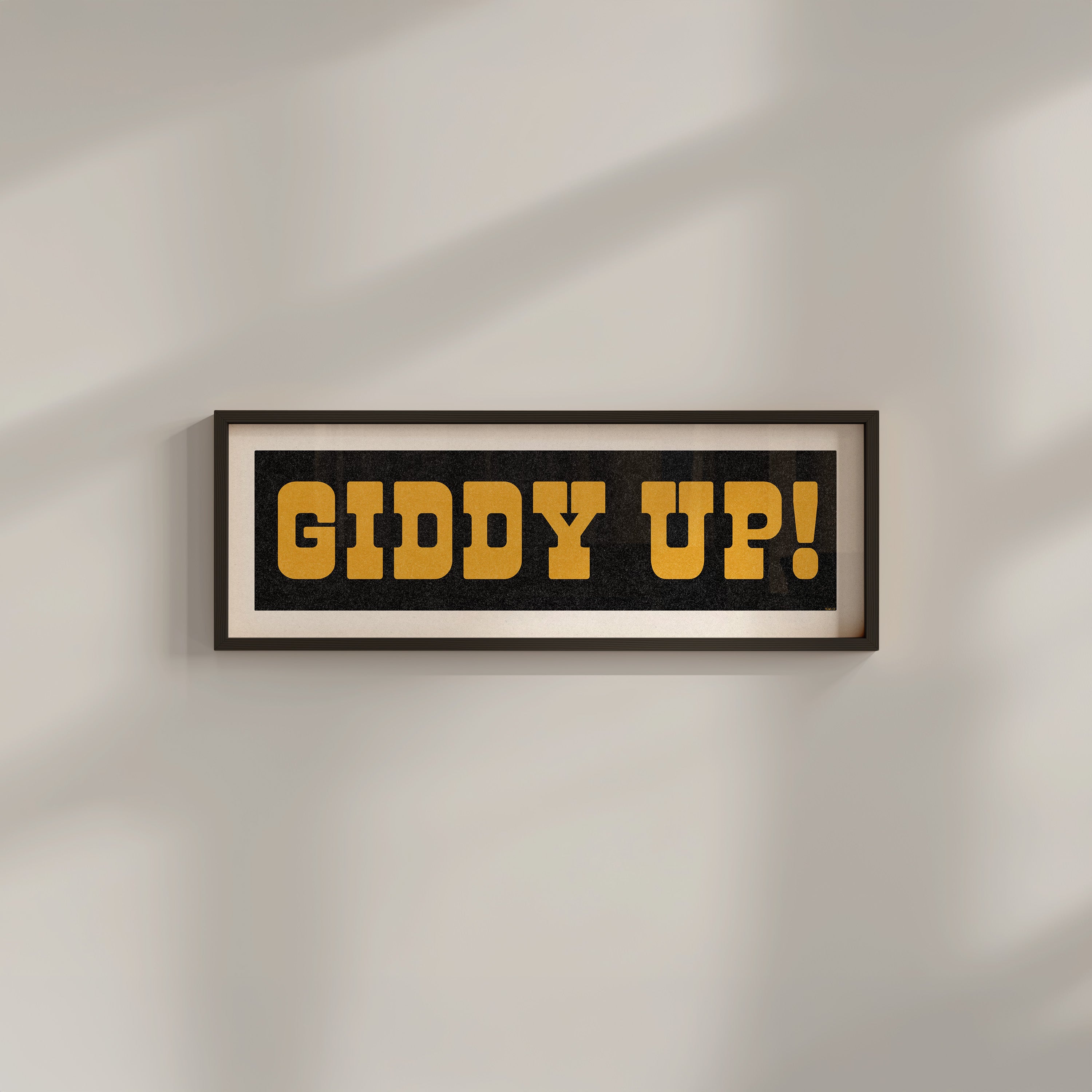 Framed GIDDY UP! Sign Black & Gold Art Print - Tejas Country Club