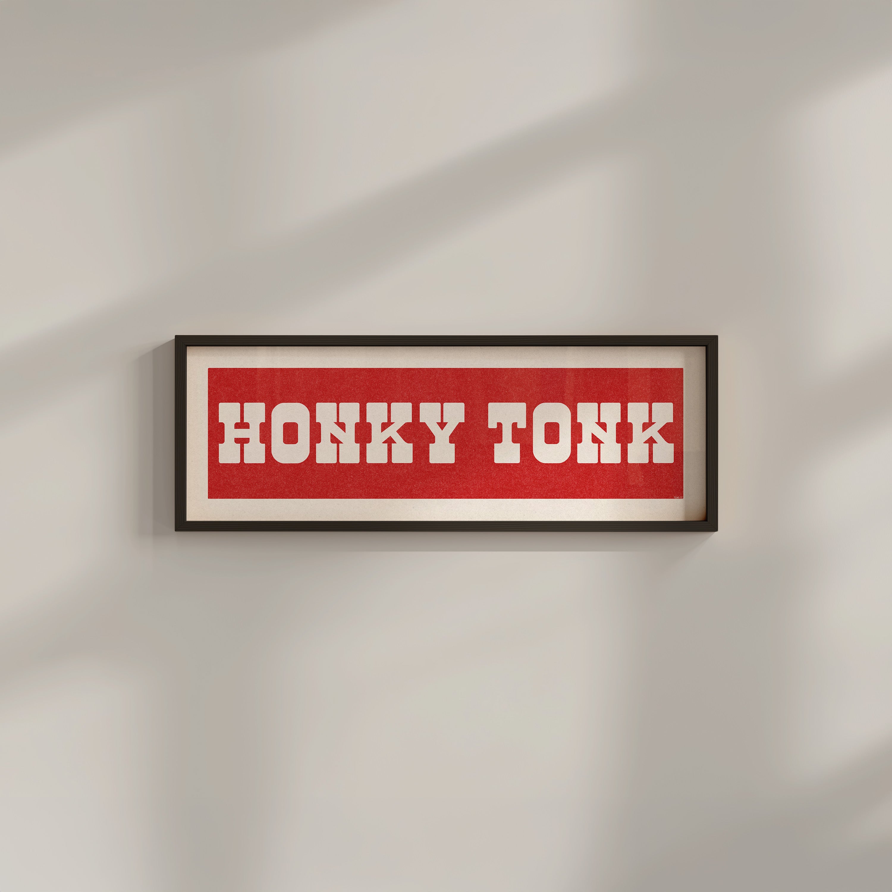 Framed HONKY TONK Sign Red & White Art Print (FRAMED) - Tejas Country Club