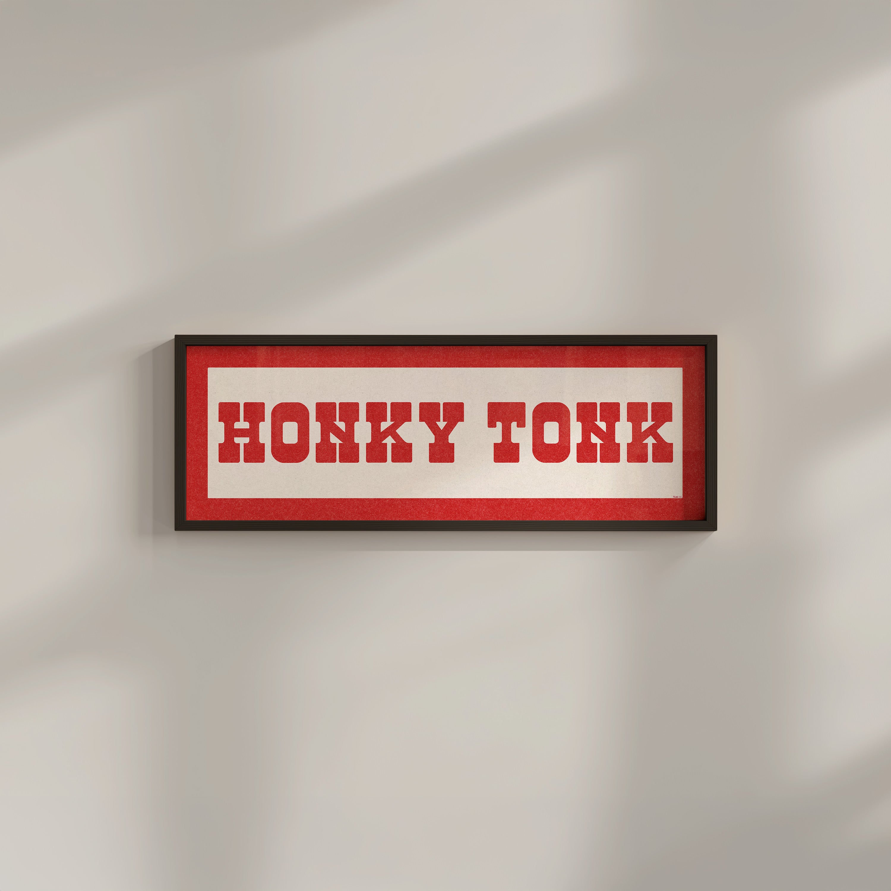 Framed HONKY TONK Sign White & Red Art Print - Tejas Country Club