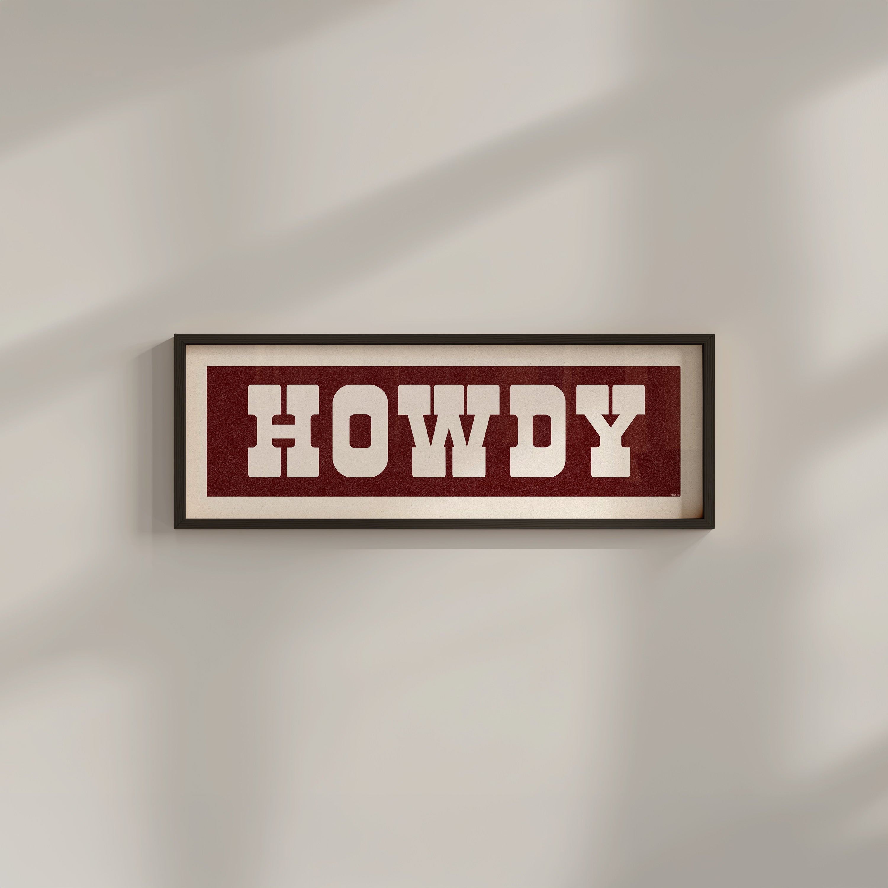 Framed HOWDY Sign Maroon & White Art Print - Tejas Country Club