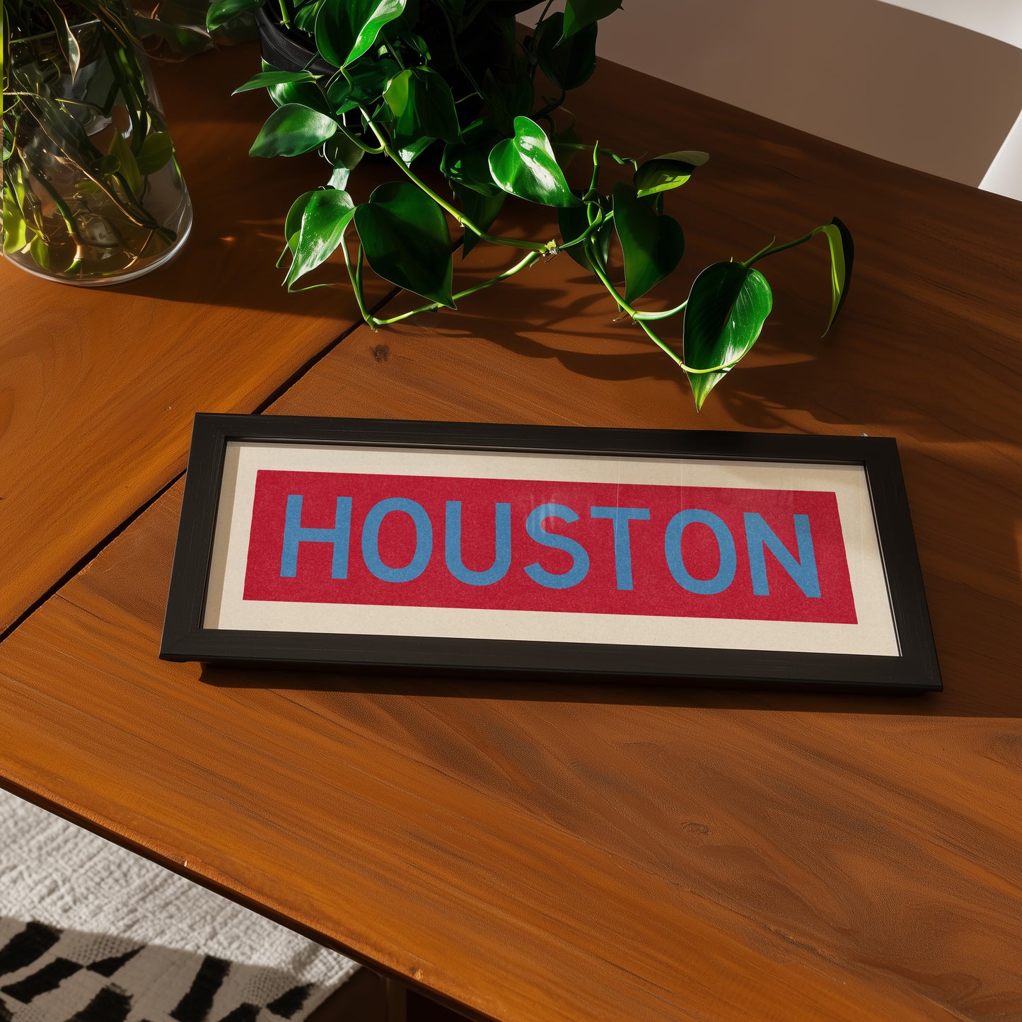 Framed Houston Baby Blue Bus Scroll