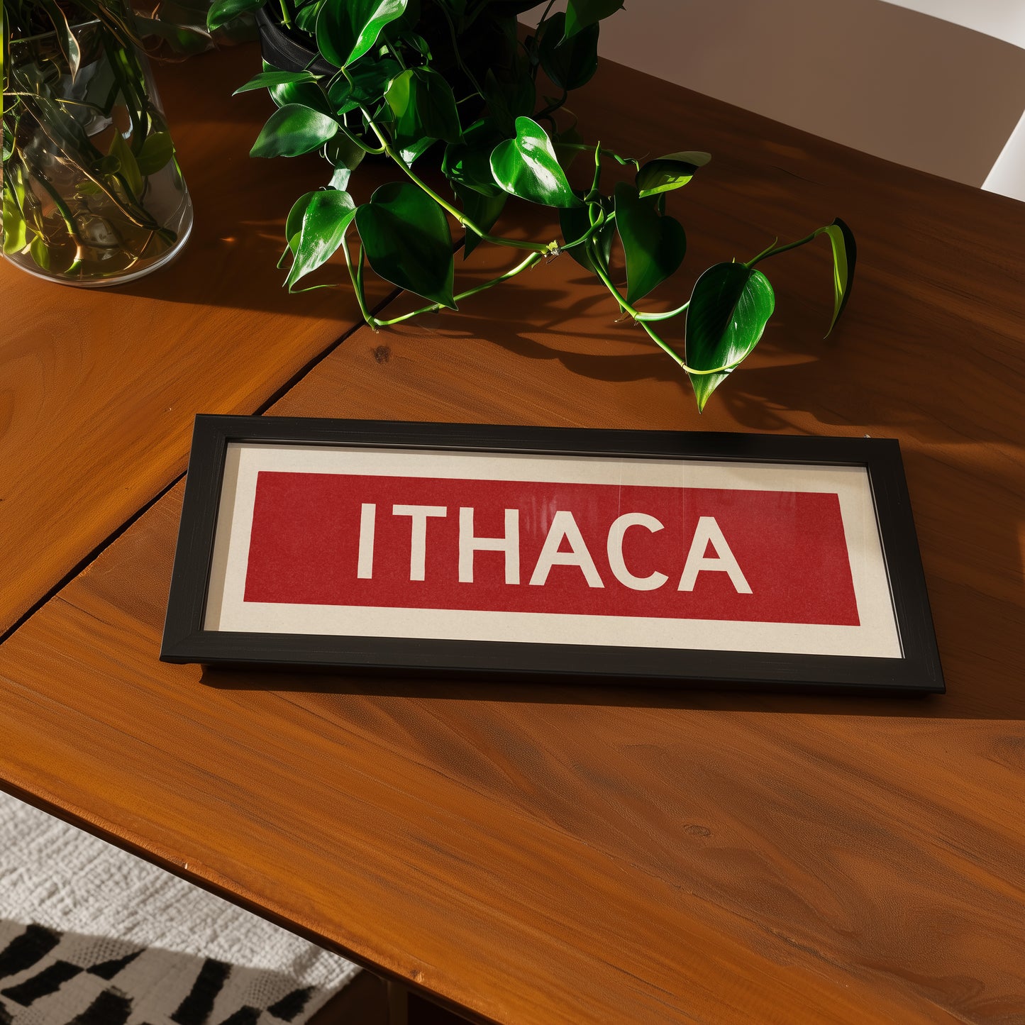 Framed Ithaca Red and White Bus Scroll