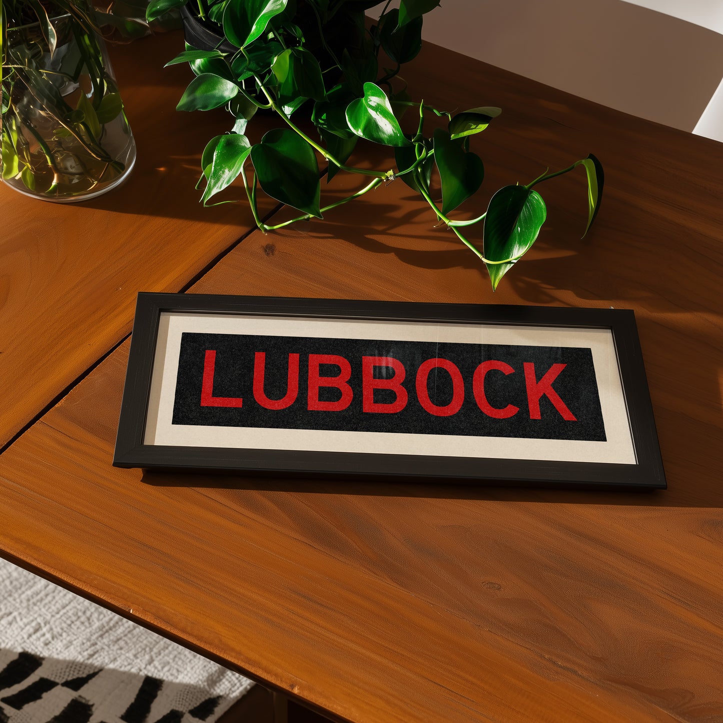 Framed Lubbock Red and Black Bus Scroll