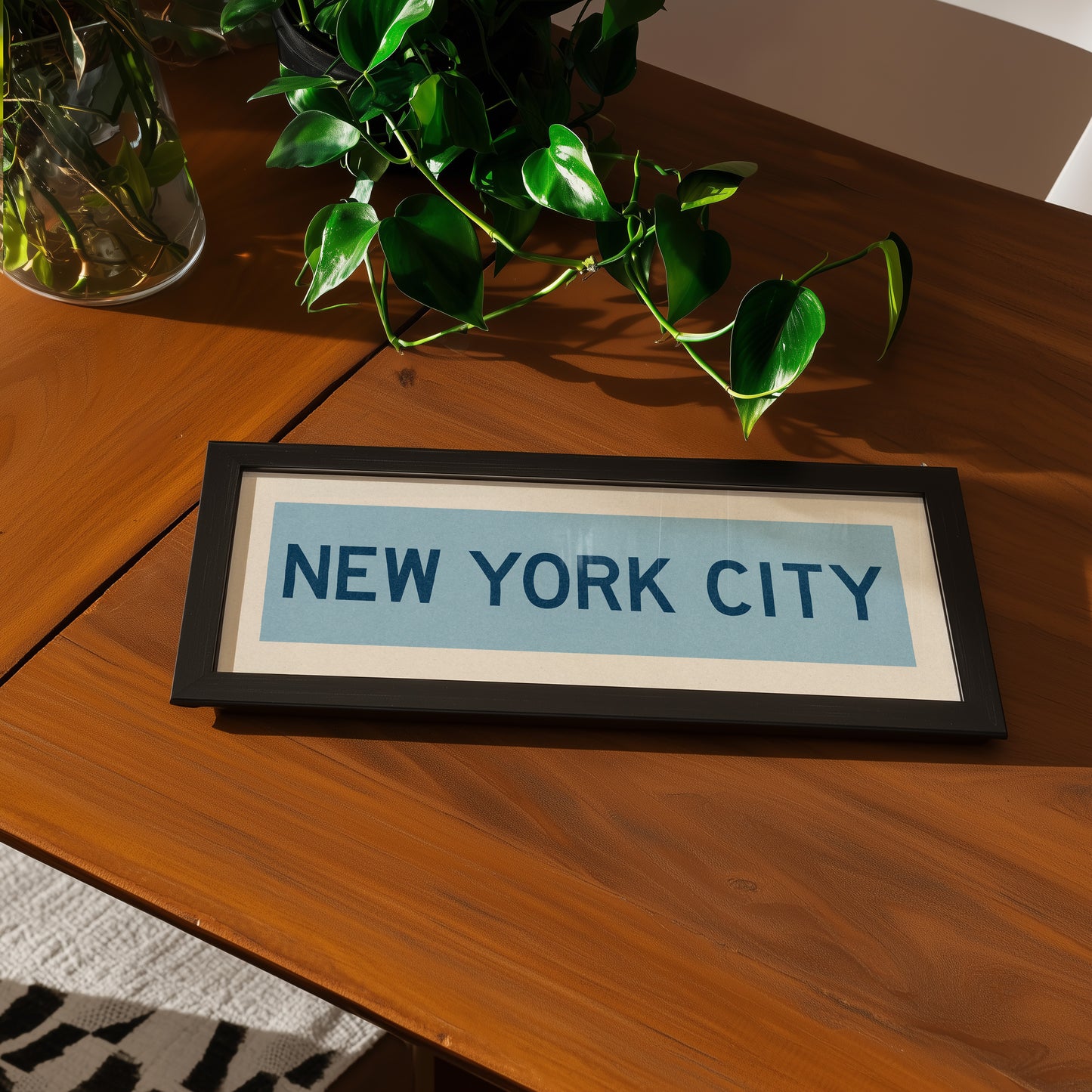 Framed New York City Columbia Blue and Navy Bus Scroll