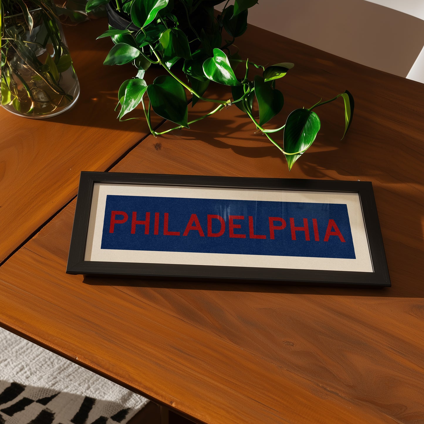 Framed Philadelphia Blue and Red Bus Scroll