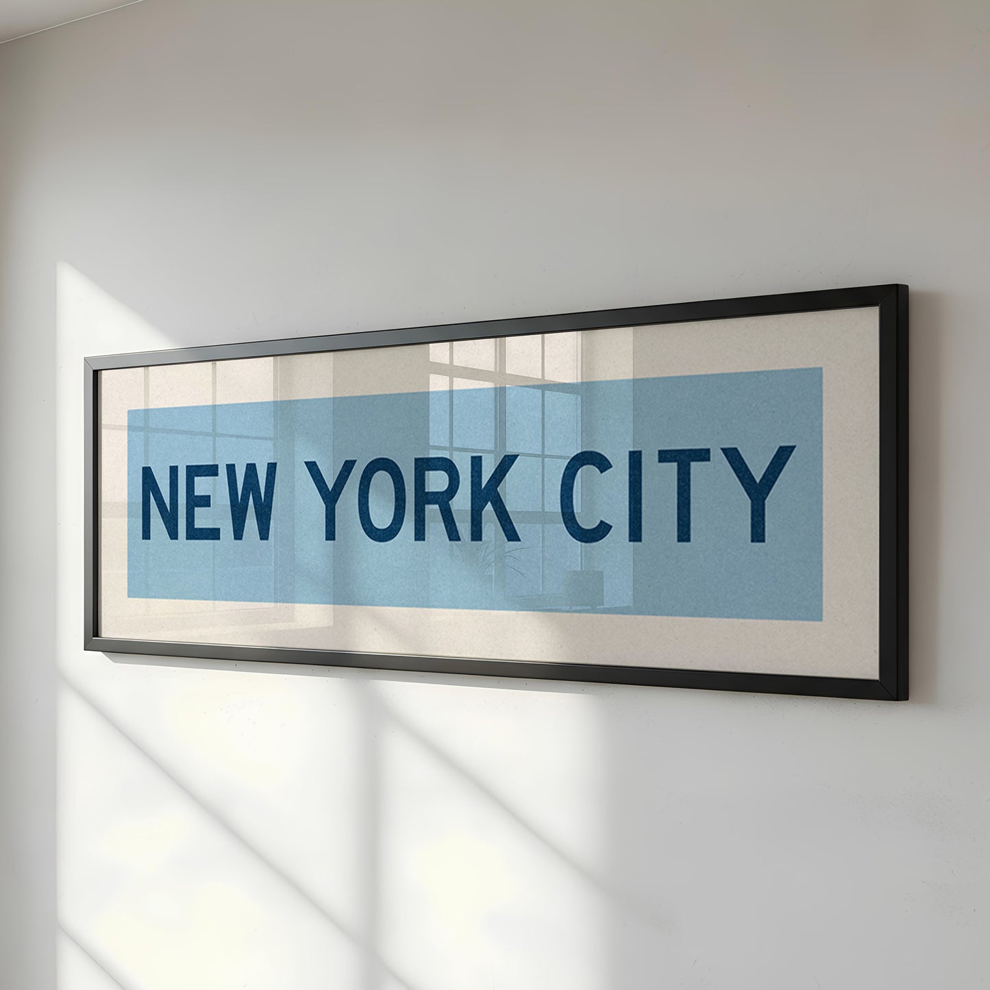 Framed New York City Columbia Blue and Navy Bus Scroll