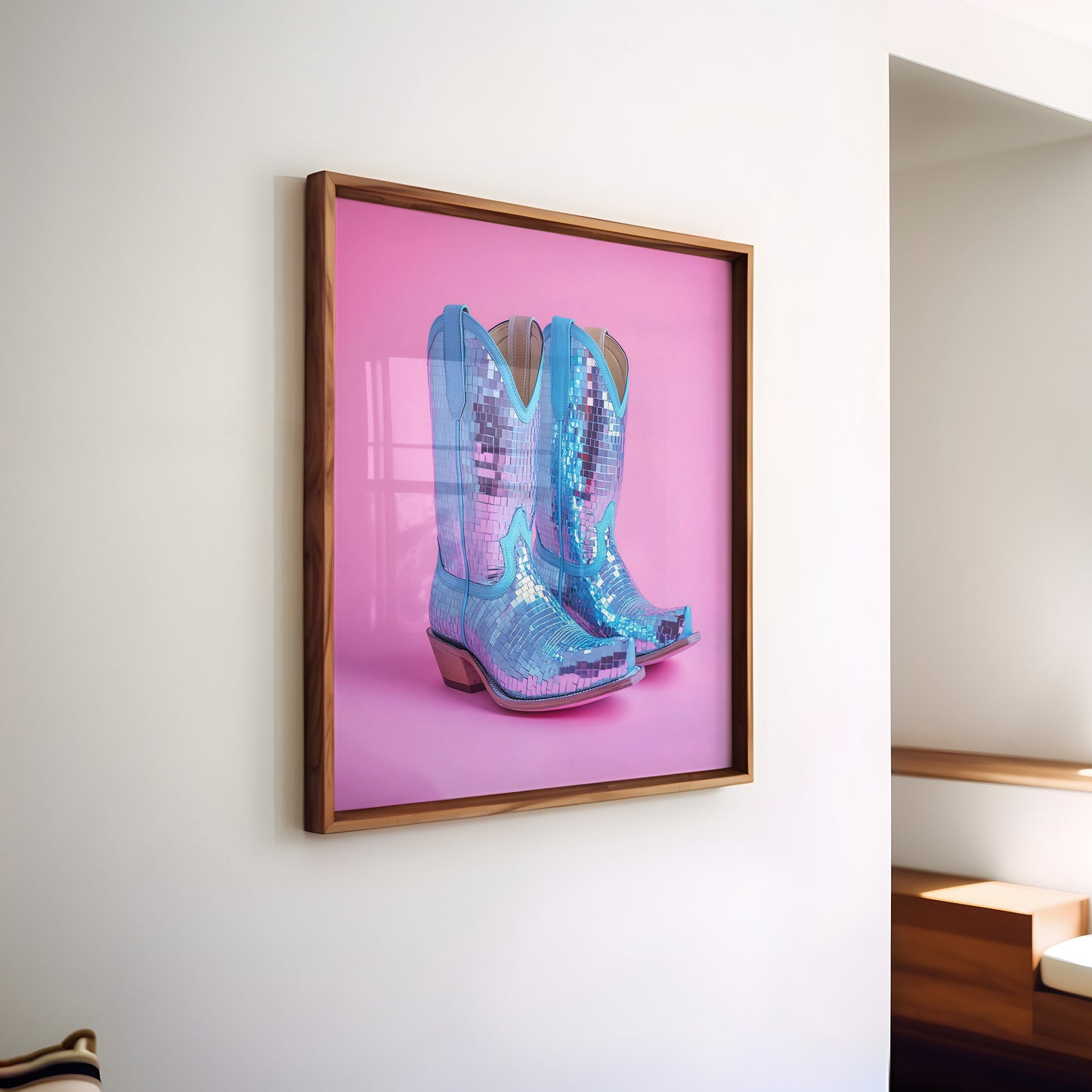 Disco Ball Blue Cowboy Boot Print