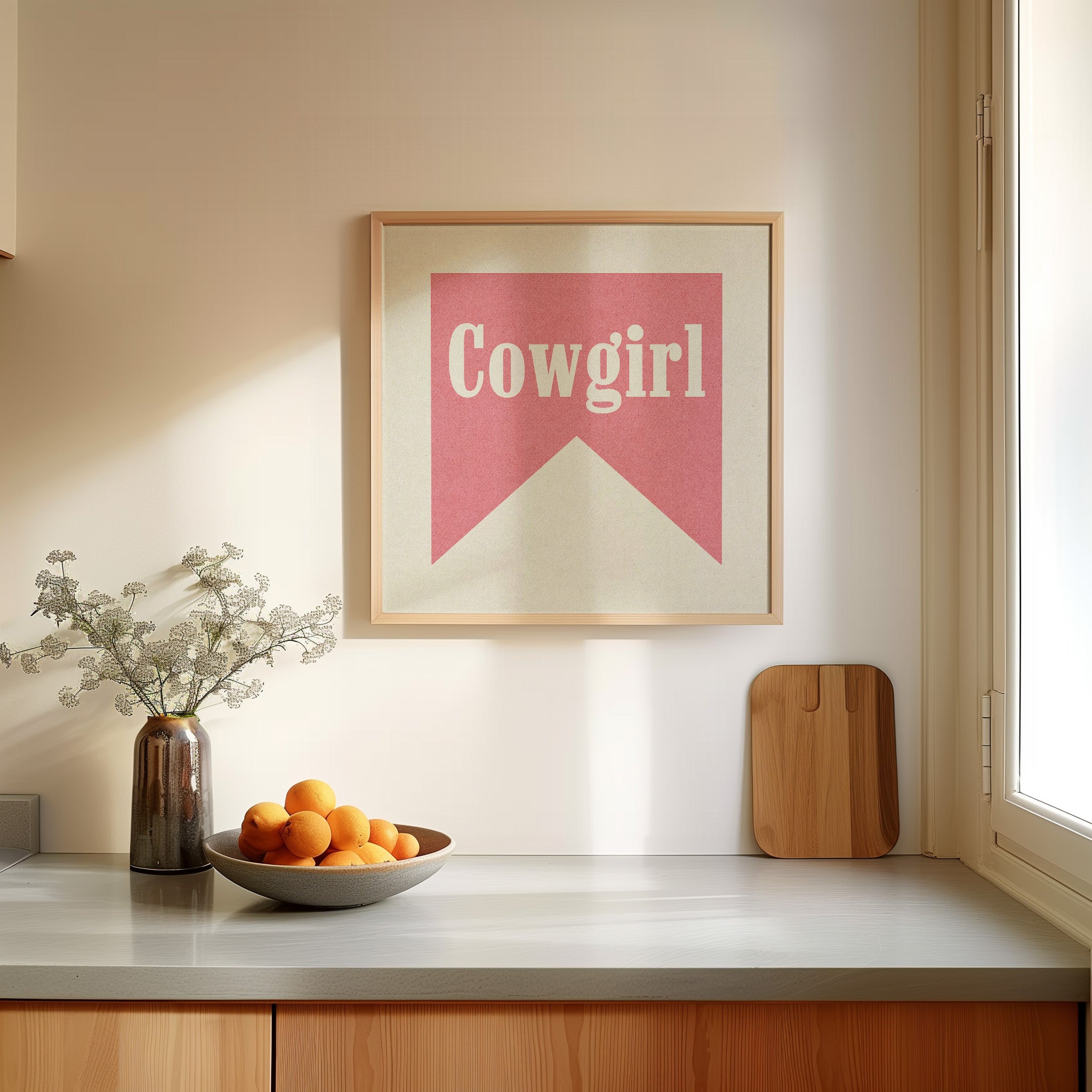 Cowgirl Pink Banner Tab Typography Square Art Print - Tejas Country Club