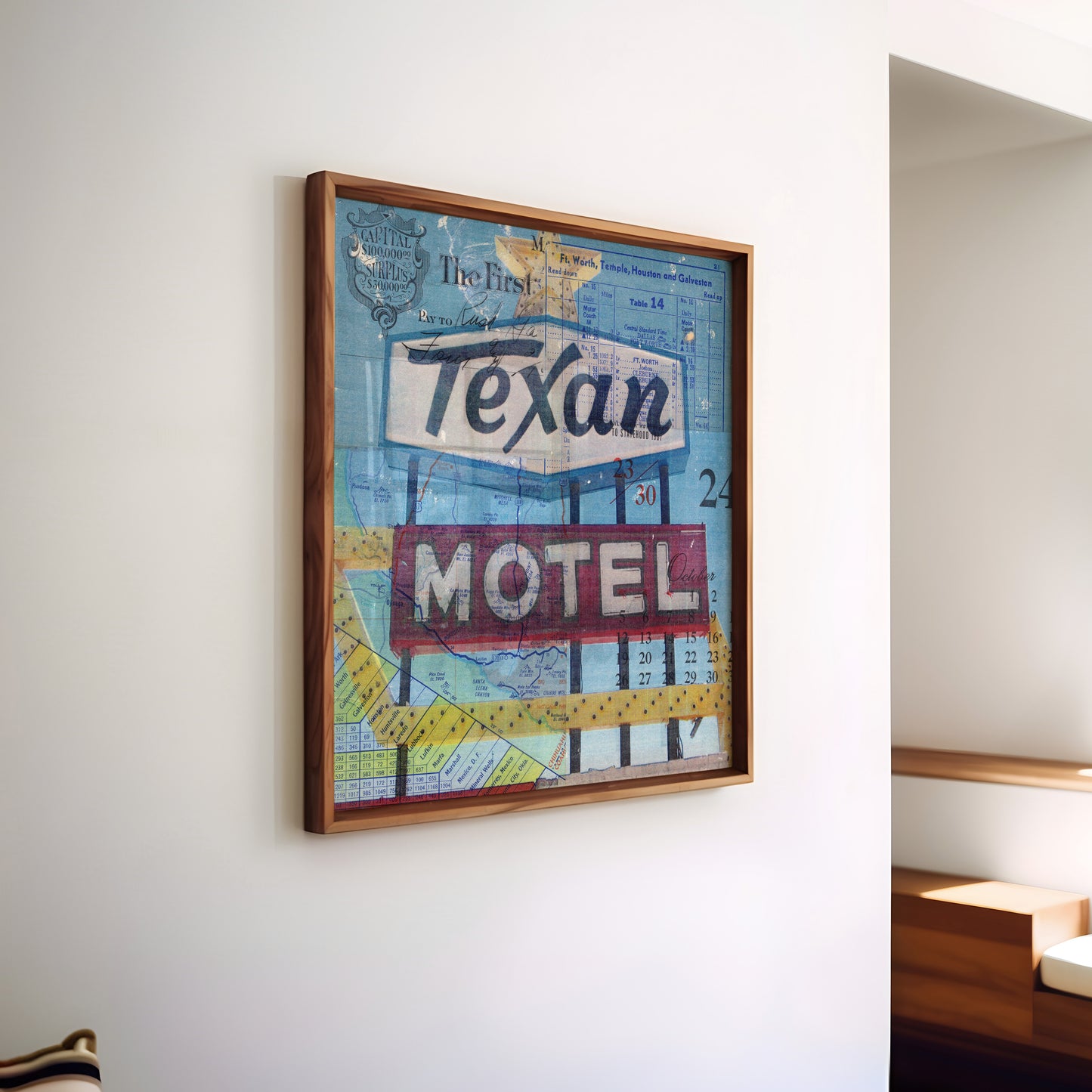 Texan Motel Mixed Media Collage Art Print