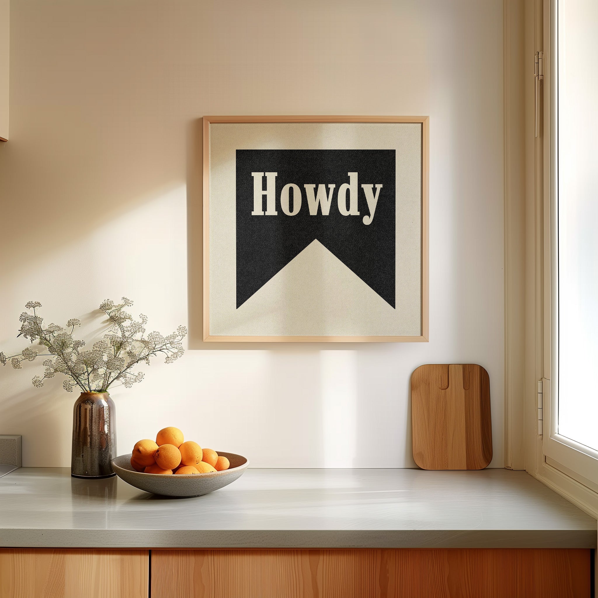Howdy Black Banner Tab Typography Square Art Print - Tejas Country Club