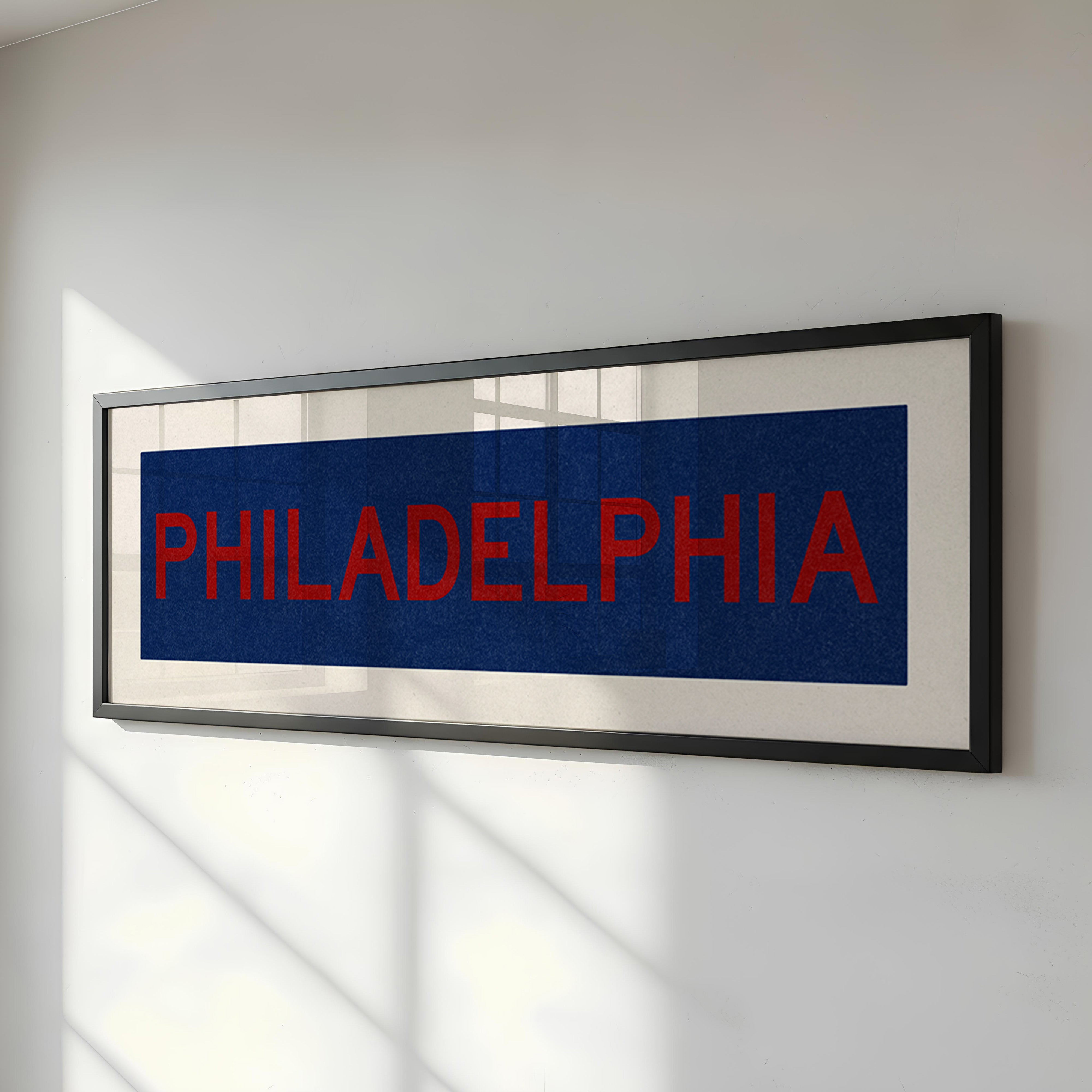 Framed Philadelphia Blue and Red Bus Scroll - Tejas Country Club
