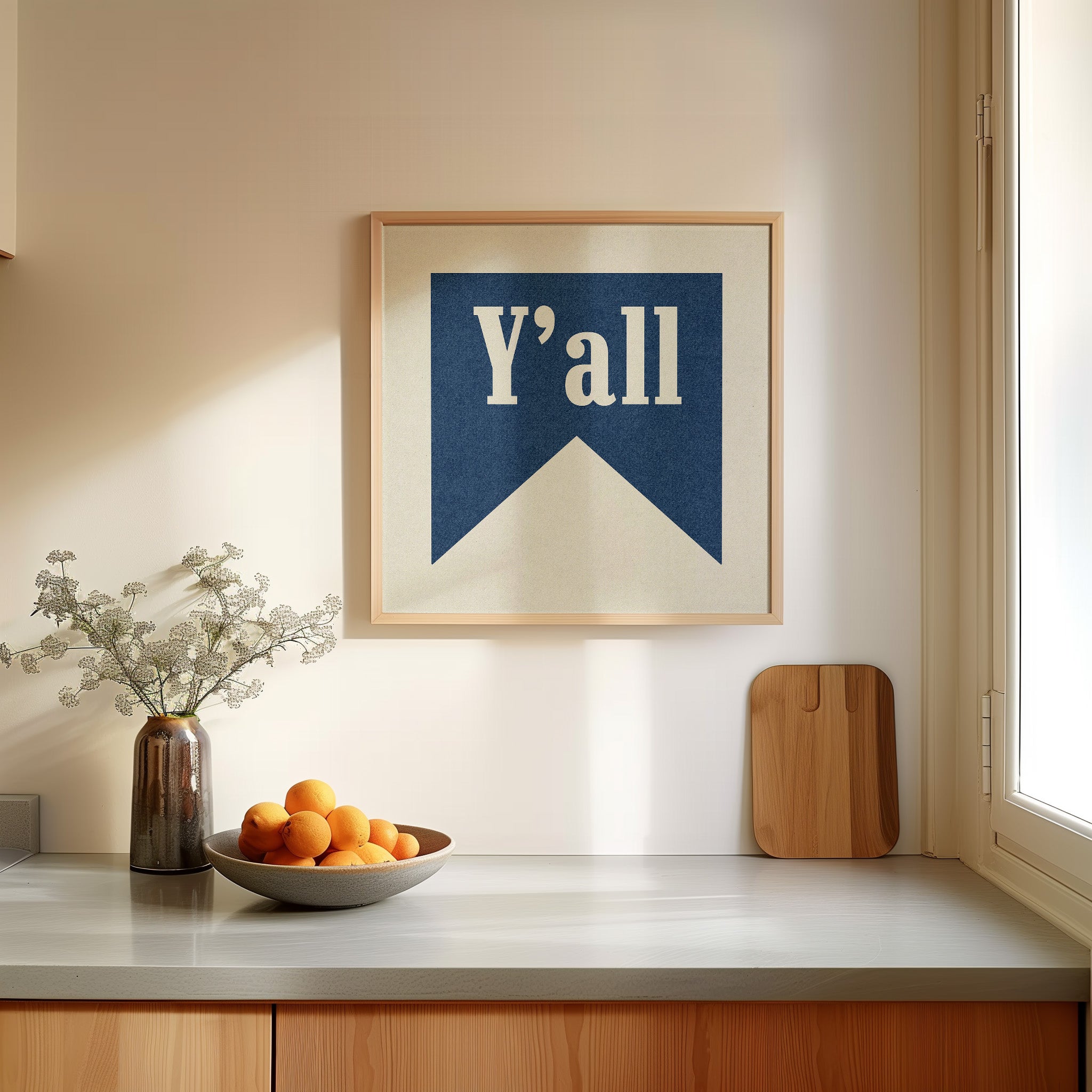 Y'all Navy Banner Tab Typography Square Art Print - Tejas Country Club