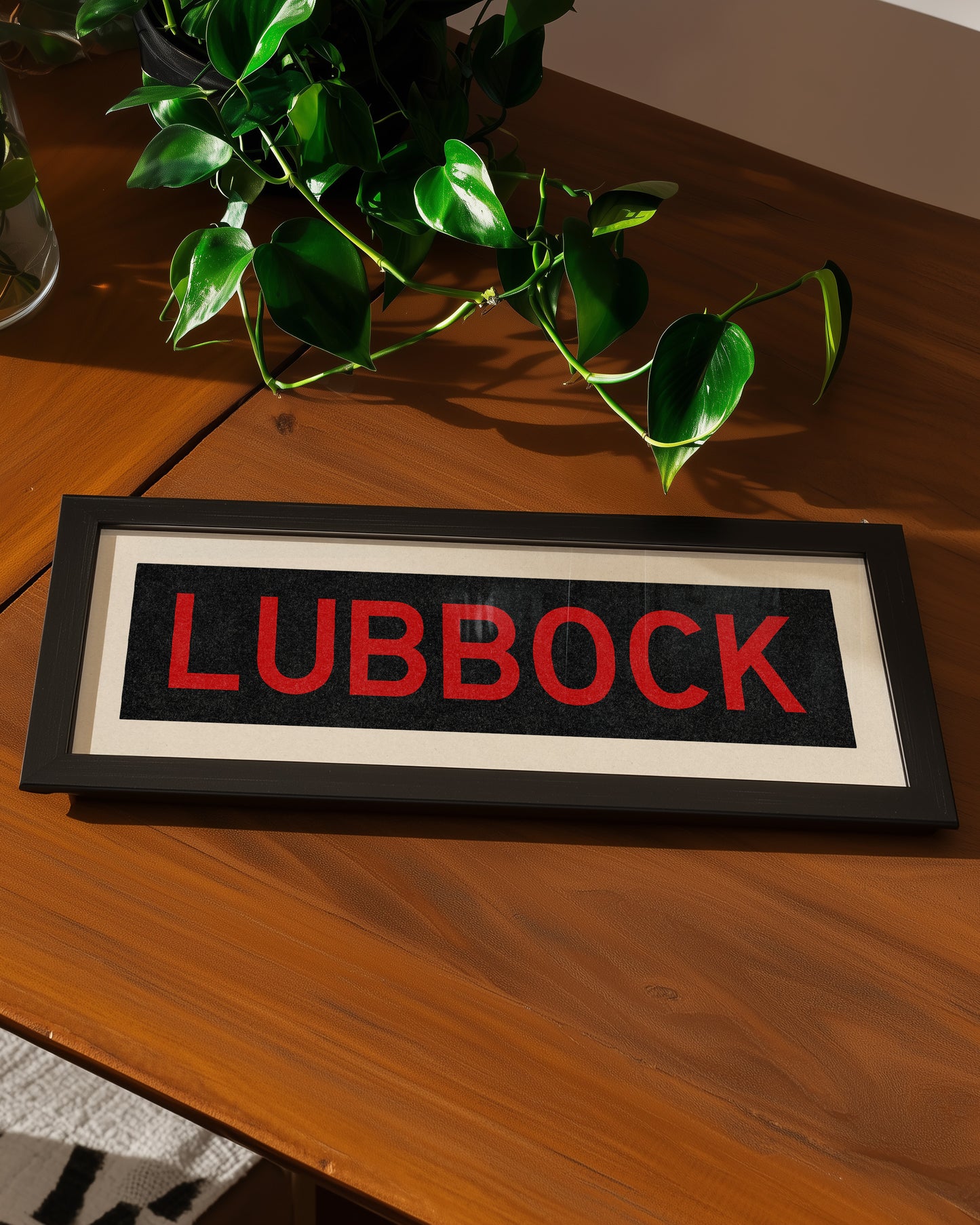 Framed Lubbock Red and Black Bus Scroll