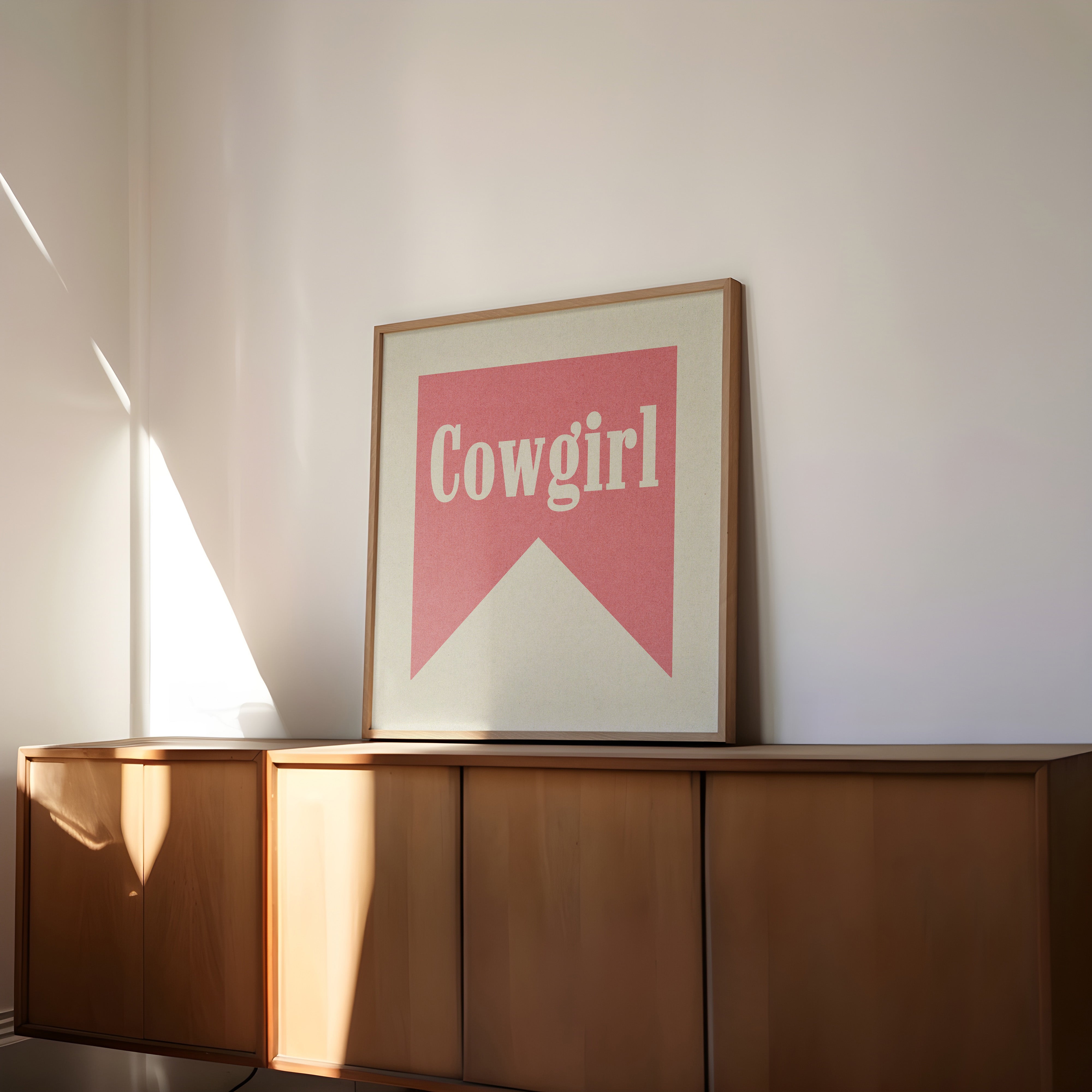 Cowgirl Pink Banner Tab Typography Square Art Print - Tejas Country Club