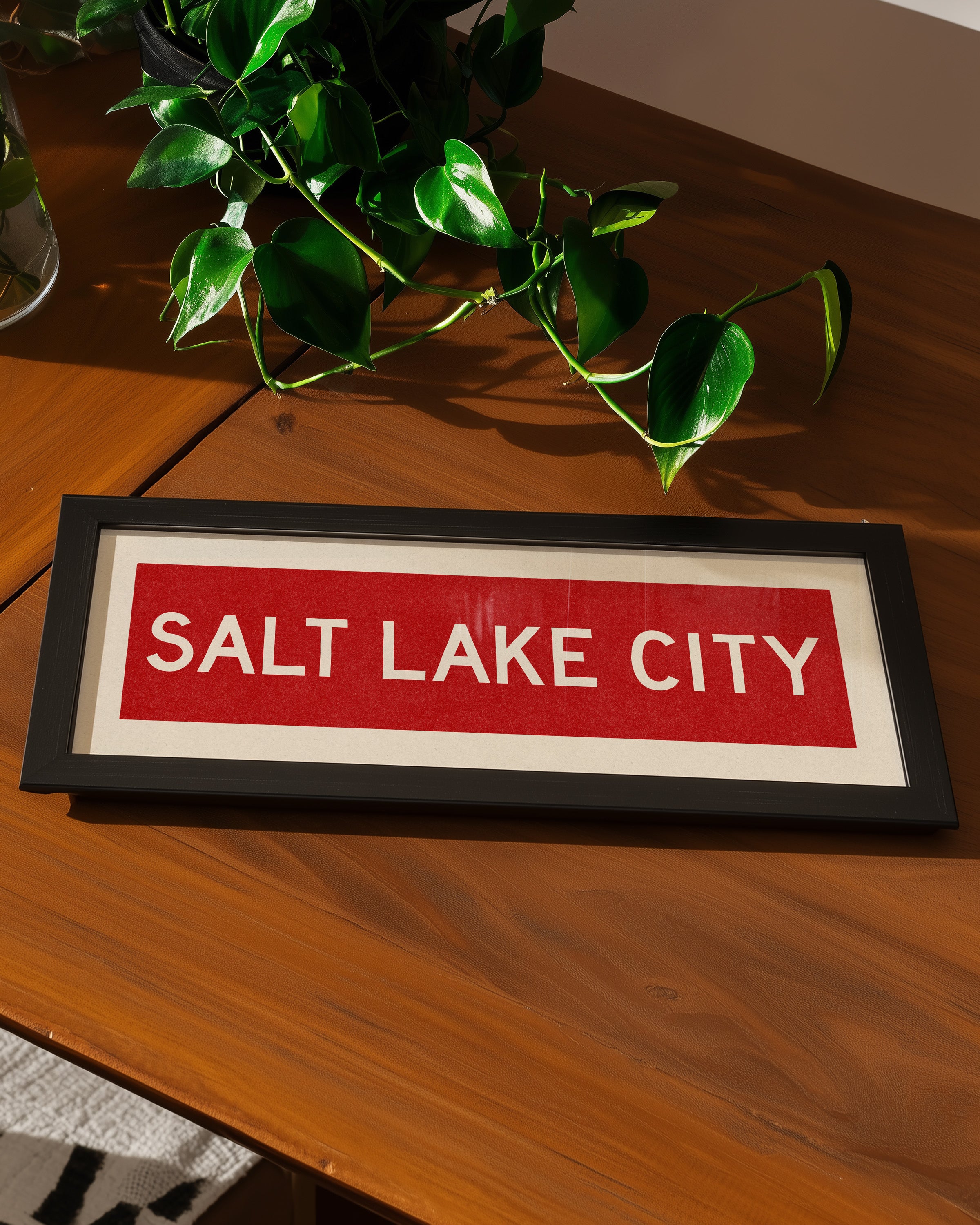 Framed Salt Lake City Red Bus Scroll - Tejas Country Club
