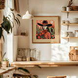 Desert Cowgirl Black Hat Red Band Linocut Style Art Print - Tejas Country Club