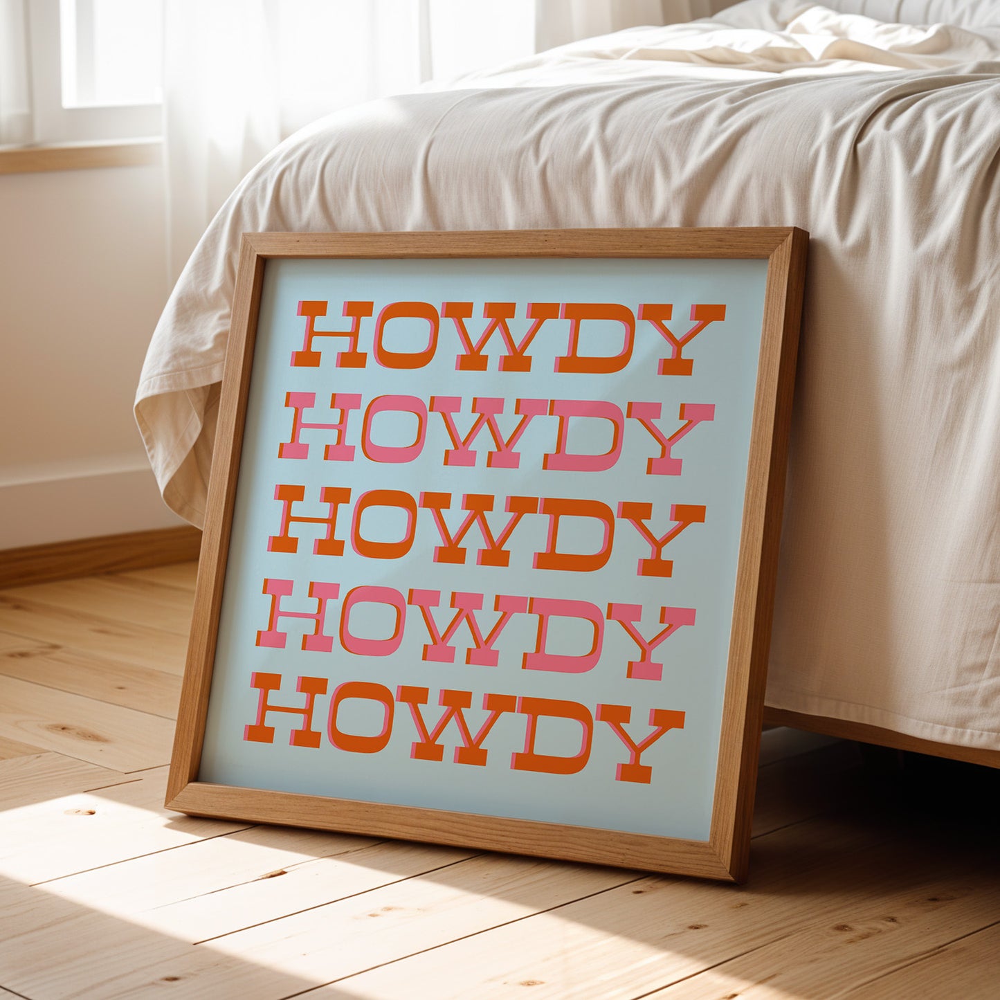 Howdy Typography Art Print Square Pink & Orange