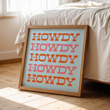 Howdy Typography Art Print Square Pink & Orange - Tejas Country Club