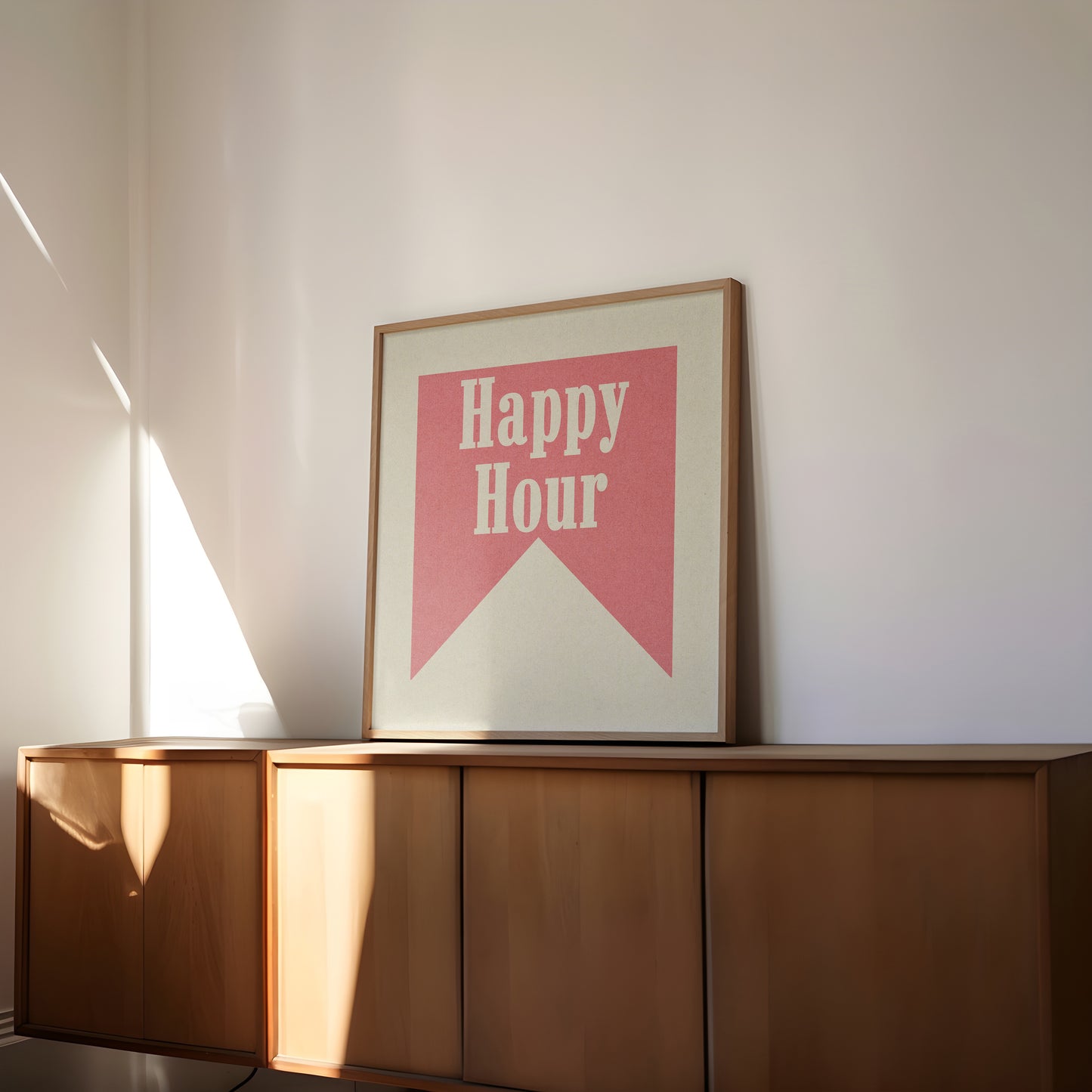 Happy Hour Pink Banner Tab Typography Square Art Print