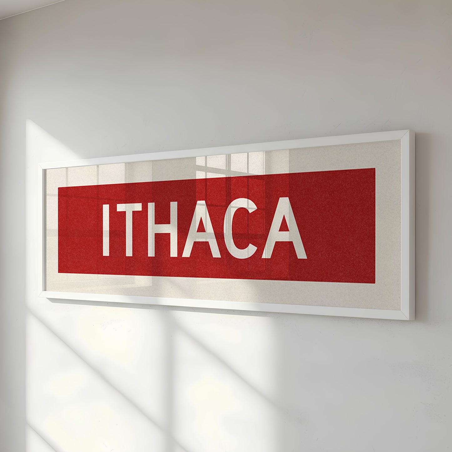 Framed Ithaca Red and White Bus Scroll
