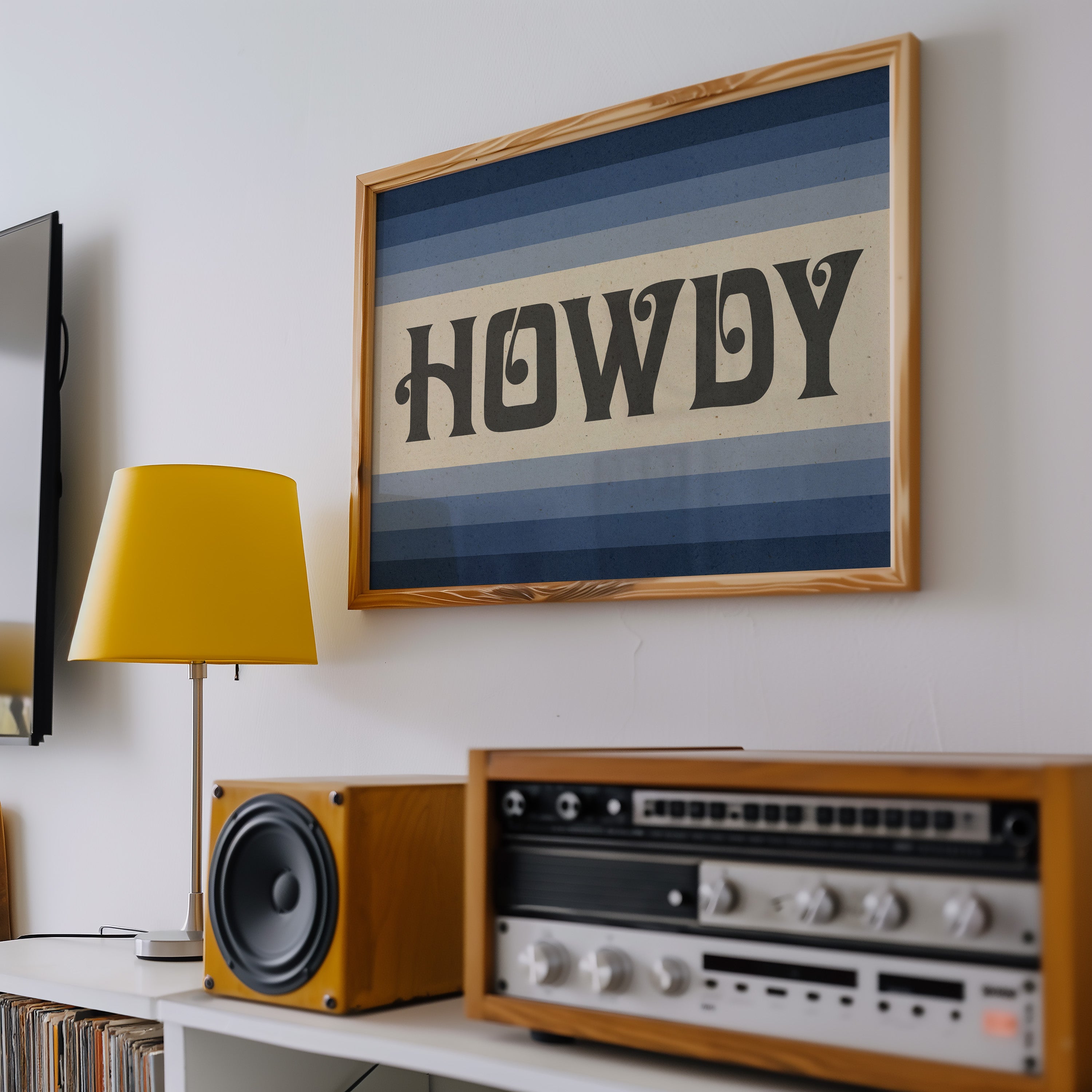 Howdy Art Print Poster Monochromatic Ombre Blue Print - Tejas Country Club