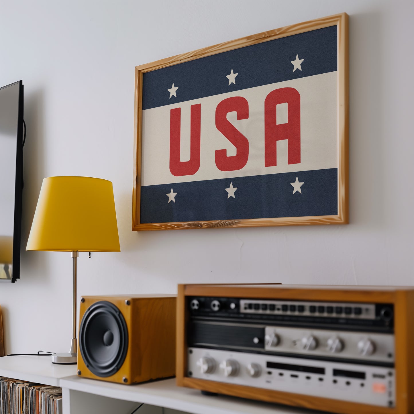 Framed USA Vintage Style Flag Print - Tejas Country Club